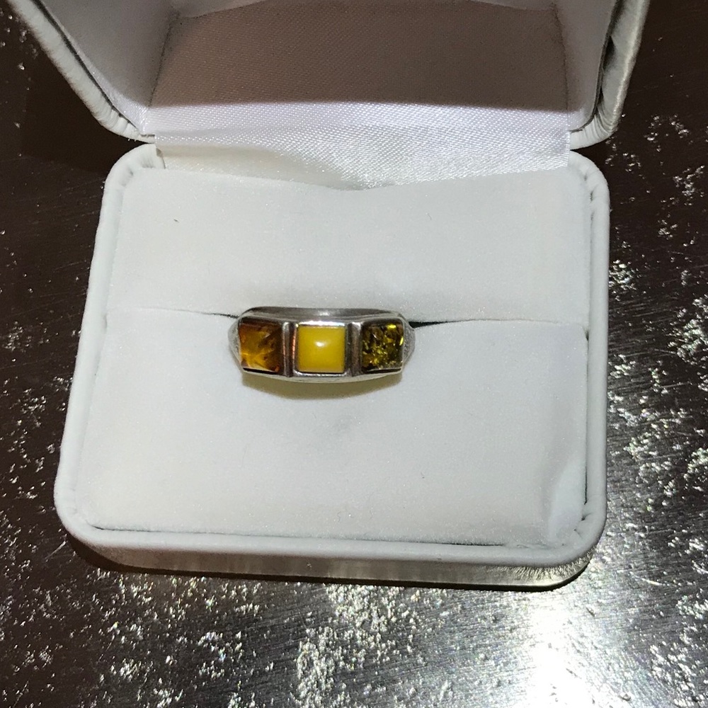 Tricolor Amber & Sterling Silver Ring